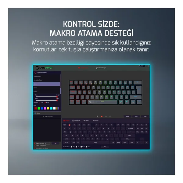 Gamepower Lyra 60m Beyaz RGB Tkl Red Switch Kablolu Mekanik Oyuncu Klavyesi - Görsel 9