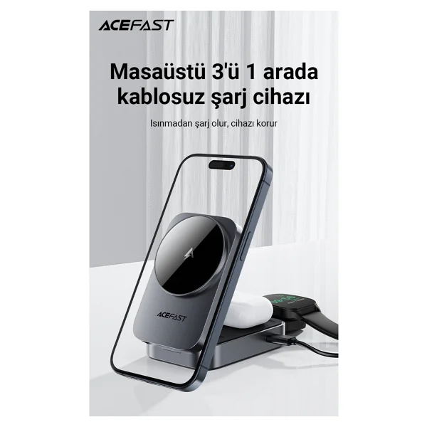 Acefast E22 3in1 Magsafe Kablosuz Hızlı Şarj Aleti - Görsel 2