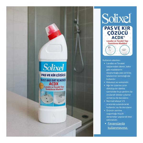 Solixel Pas Ve Kir Çözücü Acdx 3'lü Set 3x950 Ml Lavabo Ve Tuvalet Taşı Temizleme Maddesi - Görsel 4