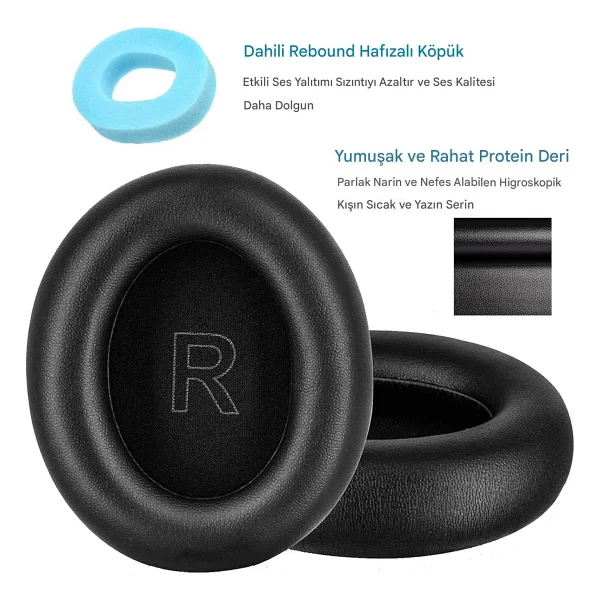 Anker Soundcore Life Için Q30 Q30bt Ve Q35 İle Uyumlu Suni Deri Kulaklık Pedi Hafızalı Yüksek Kaliteli Materyal Kulaklık Süngeri - Görsel 7