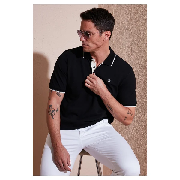 Buratti % 100 Pamuk Düğmeli Regular Fit Polo Yaka T Shirt Erkek Polo Yaka T Shirt 5902118 - Siyah - Beyaz - Görsel 2
