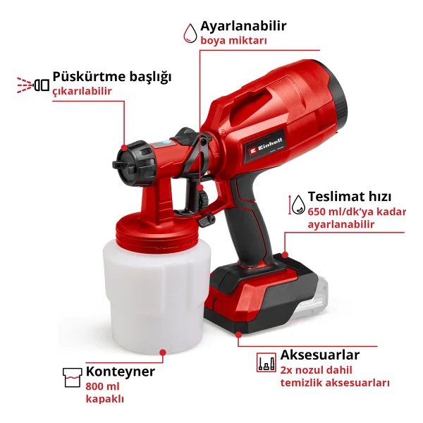 Einhell Tc-Sy 18/60 Li Aküsüz Boya Tabancası - Görsel 3