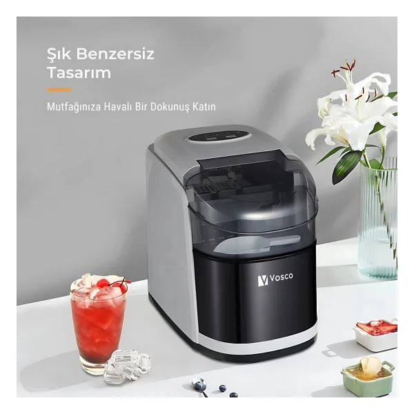 Vosco Set Üstü Buz Makinesi 12 Kg Gri - Görsel 3