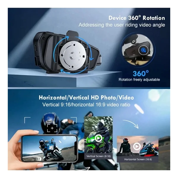 Deanb Q-28 Su Geçirmez Wireless 30fps HD Yatay/Dikey 19201080p Kamera Motosiklet İnterkom Motor Kask Kulaklık - Mat Siyah - Görsel 2