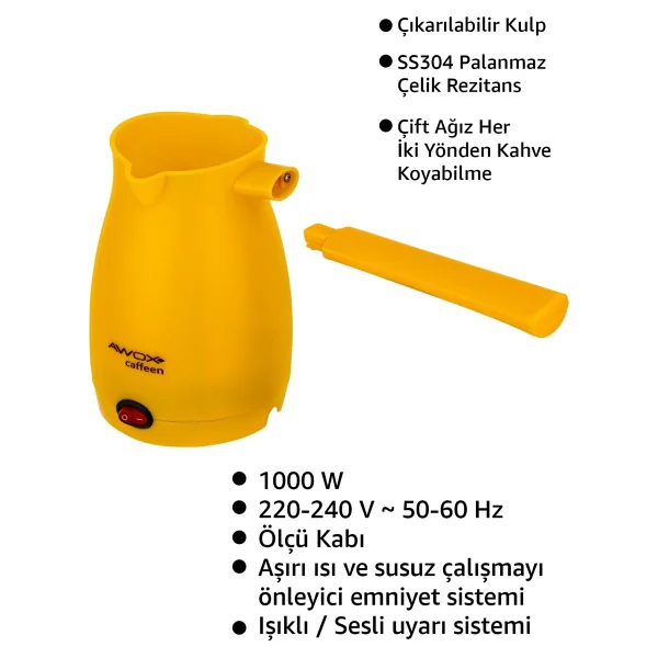 Awox Caffeen Sarı Elektrikli Cezve - Görsel 4