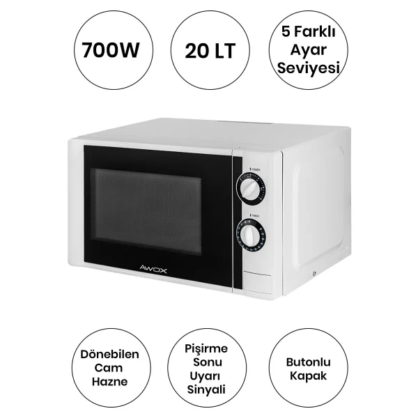Awox Awx-P20 20 Lt Beyaz Mikrodalga Fırın - Görsel 4