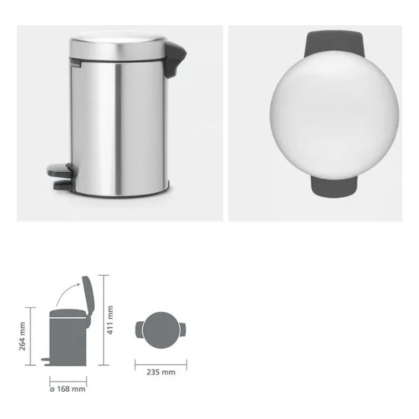 Brabantia Newicon Matt Steel 3 Lt Pedallı Çöp Kovası - Görsel 3