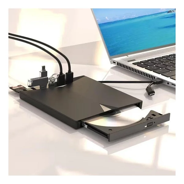 Valkyrie Harici CD DVD Rom Yazıcı Okuyucu USB 3.0 Hub Çoğaltıcı Tf Sd Kart Okuyucu 7in1 - Siyah - Görsel 3