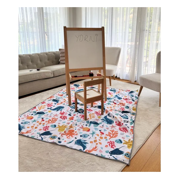 Yorni 145x100cm, Ocean, Sıvı Geçirmeyen Çok Amaçlı Aktivite Örtüsü; Yer, Masa Ve Yatak İçin, Makinede Yıkanabilir - Beyaz - 145 X 100 Cm - Görsel 4