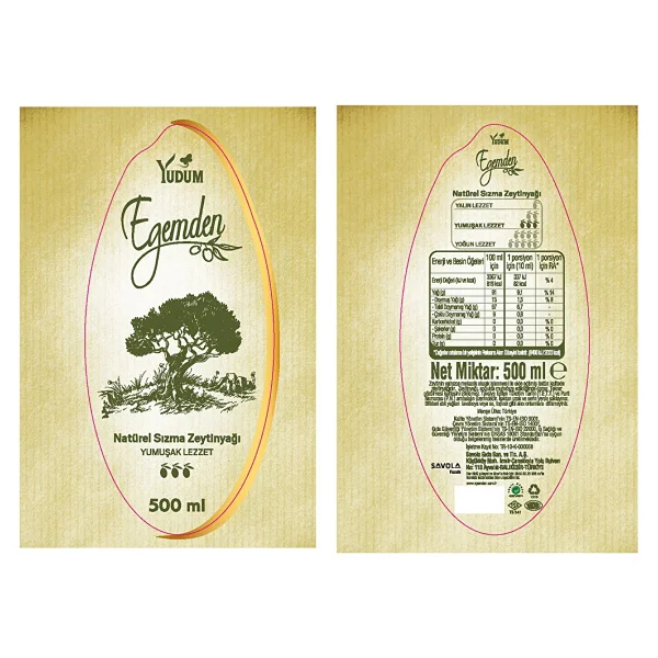 Yudum Egemden Yumuşak Lezzet Natürel Sızma Zeytinyağı 500 Ml - Görsel 2