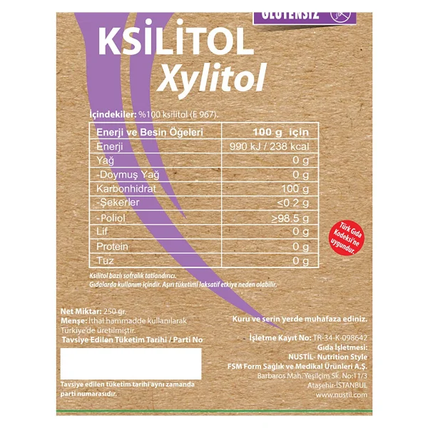 Nustil Ksilitol Xylitol 250 Gr Doğal Tatlandırıcı - Görsel 2