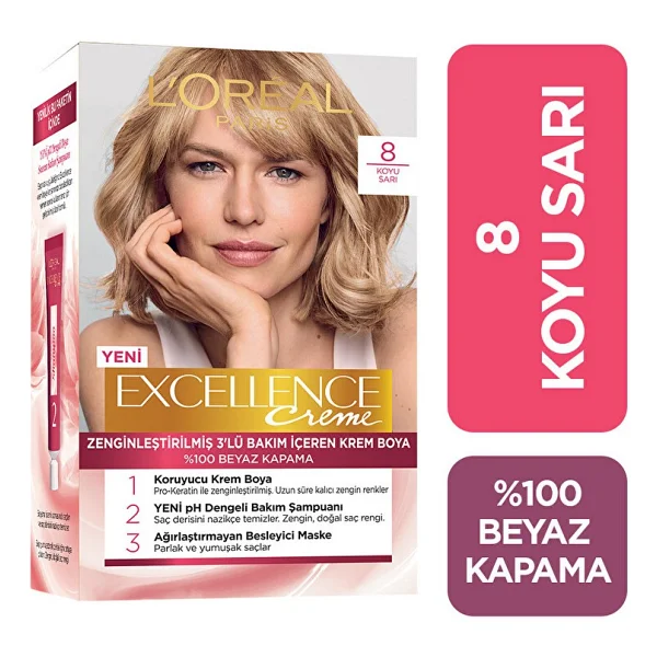 L'oreal Paris Excellence Creme 8 Koyu Sarı Saç Boyası - Görsel 3