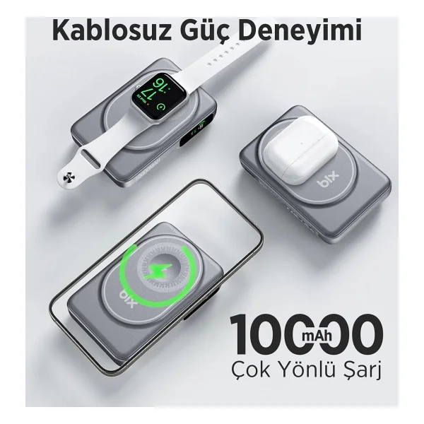 Bix Tpb16 Gri 10000 mAh Hızlı Şarj Magsafe Powerbank - Görsel 9