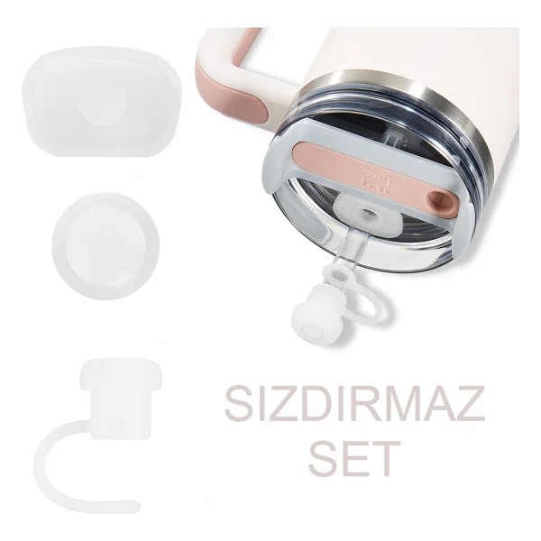 Stanley Pipetli Termos Quencher Uyumlu 3 Parça Sızdırmaz Koruyucu Aksesuar Silikon Set - Şeffaf - Görsel 8
