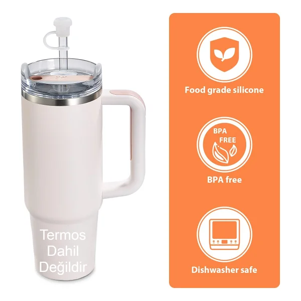 Stanley Pipetli Termos Quencher Uyumlu 3 Parça Sızdırmaz Koruyucu Aksesuar Silikon Set - Şeffaf - Görsel 7