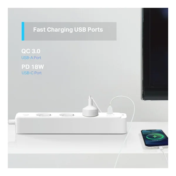 Tp-Link Tapo P300 3'lü 2 USB 1 Type-C Wi-Fi Akıllı Priz - Görsel 3