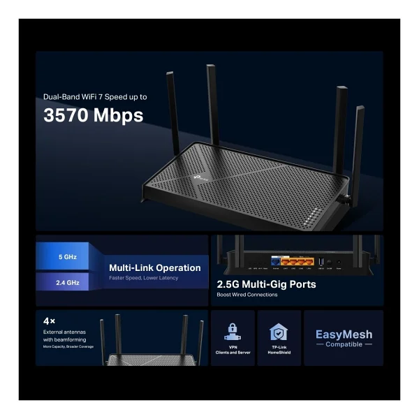 Tp-Link Archer Be230 5 Port 3600 Mbps Router - Görsel 5