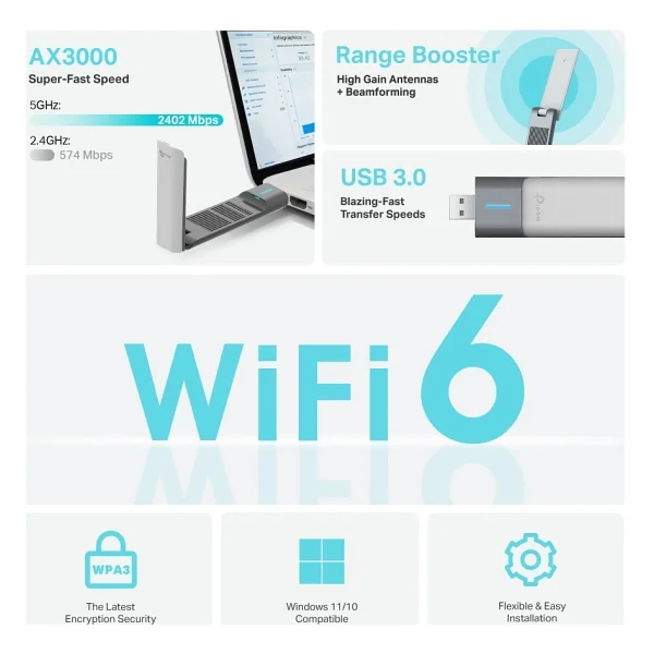 Tp-Link Archer Tx50uh 3000 Mbps Kablosuz Ağ Adaptörü - Görsel 5