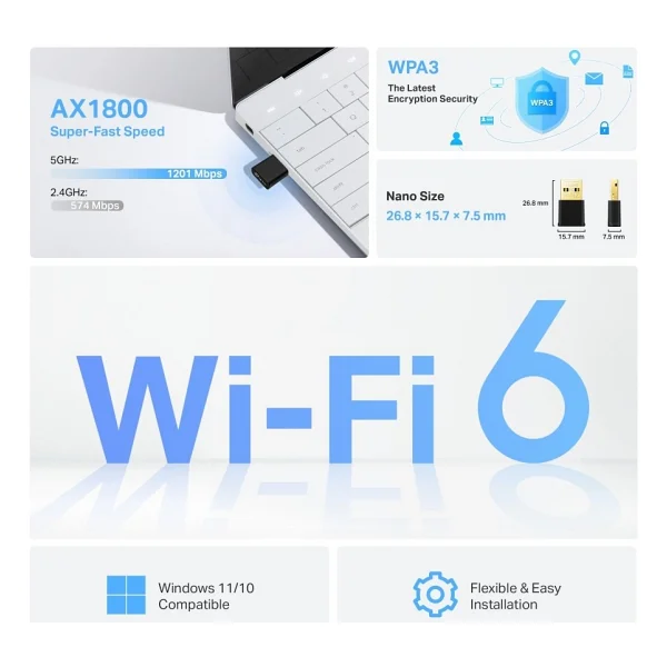 Tp-Link Archer Tx20u Nano 1800 Mbps Kablosuz Ağ Adaptörü - Görsel 3
