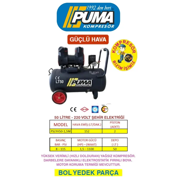 Puma 50 Lt Yüksek Verimli Kompresör (Yağsız) - Görsel 8