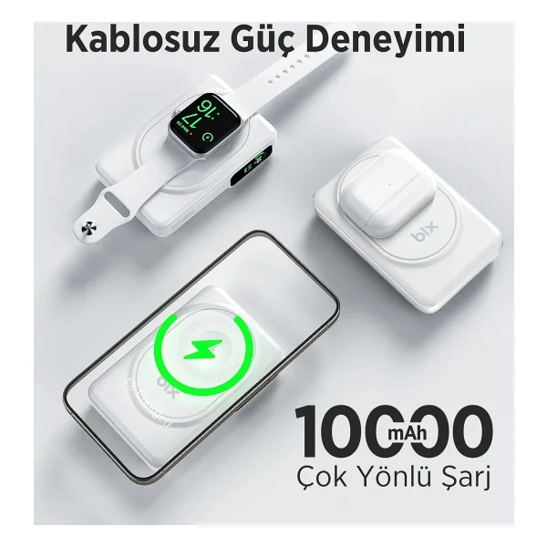 Bix Tpb16 Beyaz 10000 mAh Hızlı Şarj Magsafe Powerbank - Görsel 2