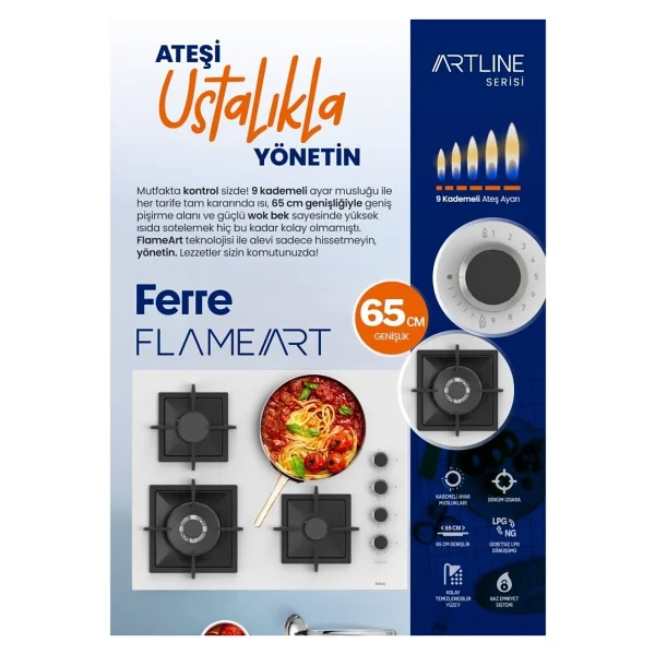 Ferre Fryart Artline Steam Qep64cb - Sc406-Wfa - D064-Sa Beyaz 9 Prog. Dijital Turbo Ankastre Set A+ Enerji Sınıfı - Görsel 6