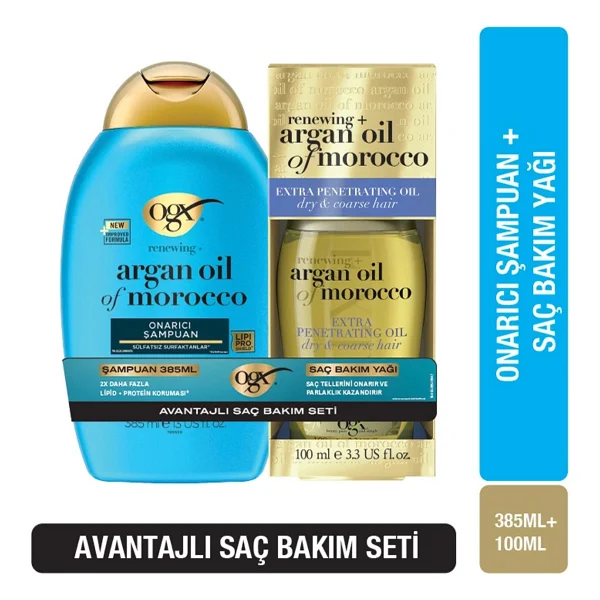 Ogx Organix Argan Oil Of Morocco Şampuan 385 Ml - Argan Saç Bakım Yağı 100 Ml Set - Görsel 3