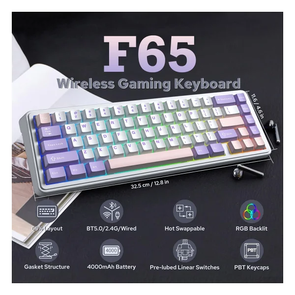 Aula F65 RGB %65 Tkl Nimbus V3 Switch Kablolu/Kablosuz Mekanik Oyuncu Klavyesi - Görsel 2