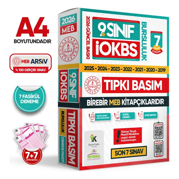 2026 9.sınıf İokbs (Bursluluk Sınavı) Meb Çıkmış Soru Tıpkı Basım Deneme Paketi 7li Türkiye Geneli