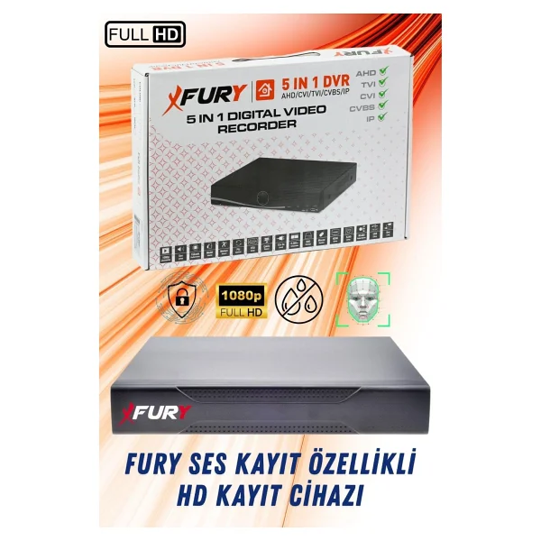 Fury 5 Li Sesli 6 Warm LED Gece Renkli Görüş Su Geçirmez Güvenlik Kamerası Seti 250gb - Görsel 3