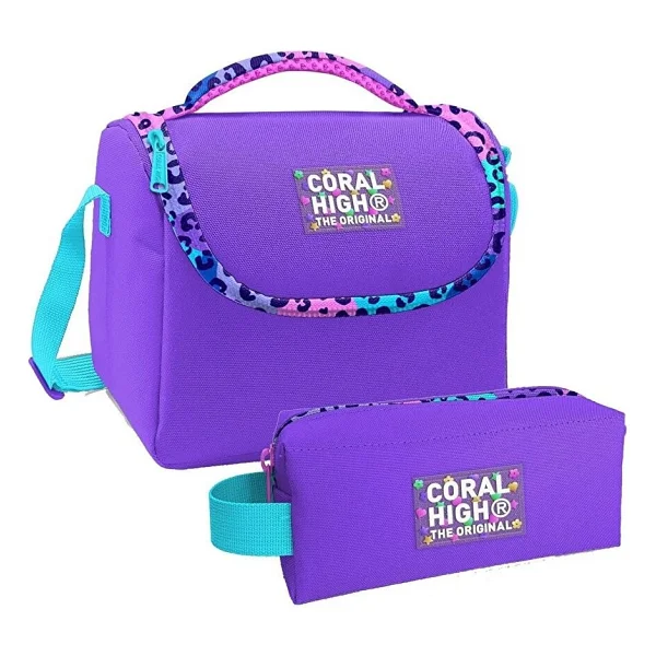 Coral High Mor Leopar Desenli Kız Çocuk Isı Yalıtımlı Beslenme Çantası Ve Kalemlik Seti - Görsel 5