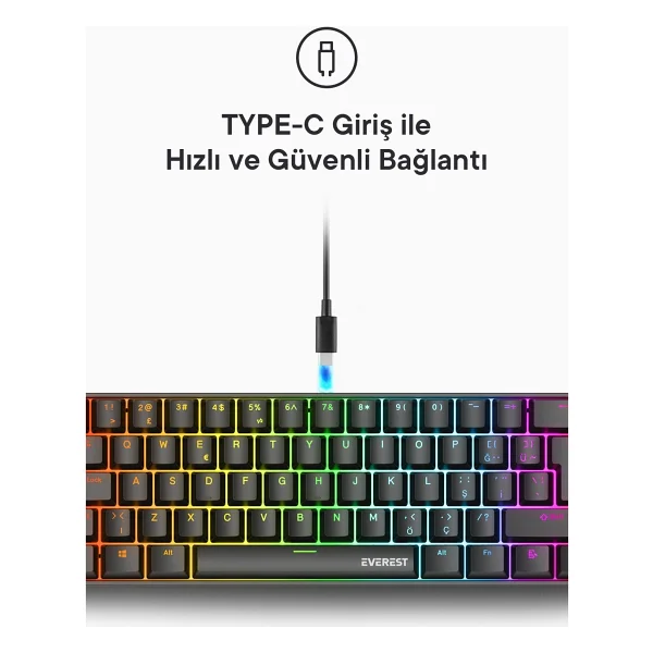 Everest Amber RGB TKL Siyah Red Switch Kablolu Mekanik Oyuncu Klavyesi - Görsel 7