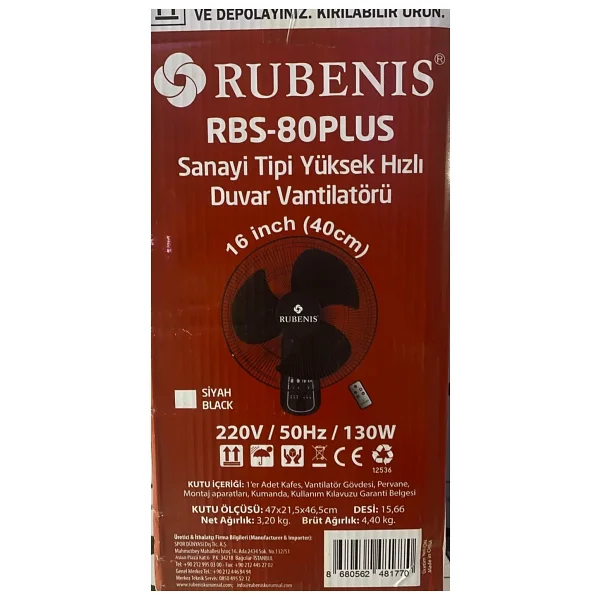 Rubenis Rbsr-80 Kumandalı Duvar Vantilatörü - Görsel 3