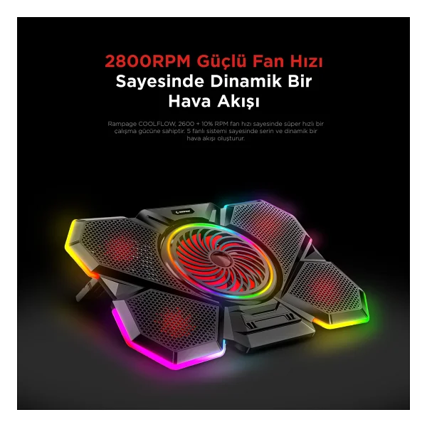 Rampage S47 Coolflow RGB 5 Fanlı 17.3" Laptop Soğutucu - Görsel 2