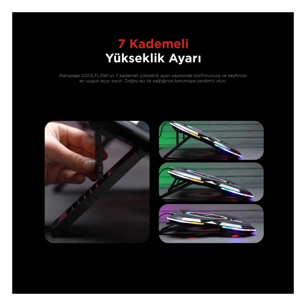 Rampage S47 Coolflow RGB 5 Fanlı 17.3" Laptop Soğutucu - Görsel 4
