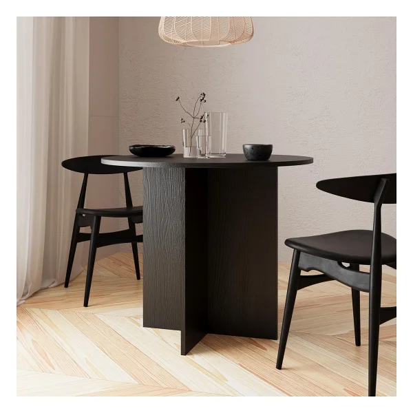 Bimossa L0140 Linet Yuvarlak Yemek Masası Salon Mutfak Masası 4 Kişilik - Siyah - Görsel 2