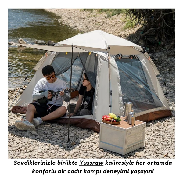 Yussraw 4-6 Kişi Kamp Çadırı Seti Taşınabilir Otomatik 240x240x158+Lamba+Yatak+Yastık+Pompa+Hoparlör - Görsel 6