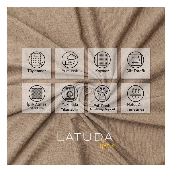 Latuda Concept Kaymaz Koltuk Örtüsü Çift Taraflı Mikrofiber Şönil 175x300 Cm Kapuçino - Kedi Köpek Ve Çocuk Dostu - 175 X 300 Cm - Görsel 2