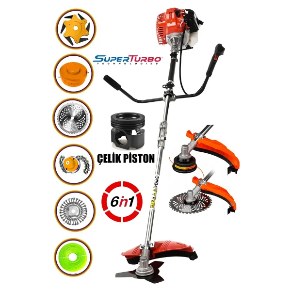 Güçlendirilmiş Çelik Pistonlu 20hpx Super Benzinli Yan Tırpan Ot Biçme Tırpanı 6ın1 Çok Başlıklı - Görsel 3