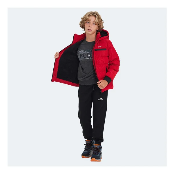 Slazenger Captain New Kapüşonlu Kırmızı Çocuk Şişme Mont - Görsel 6