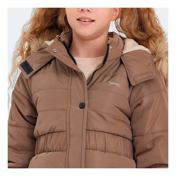 Slazenger Candy New Kapüşonlu Kürklü Bej Kız Çocuk Şişme Mont - Görsel 5