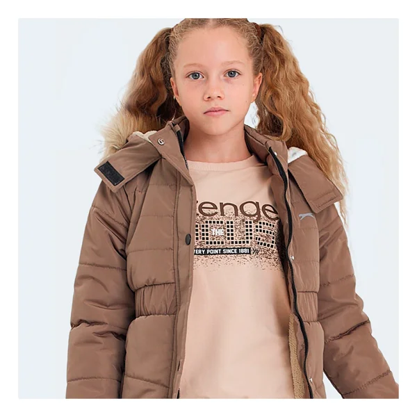 Slazenger Candy New Kapüşonlu Kürklü Bej Kız Çocuk Şişme Mont - Görsel 6