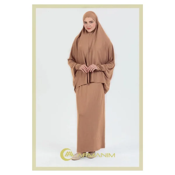 Pamuklu Iki Parça Kollu Namaz Ve Ümre Elbisesi. - Pembe - Standart - Görsel 4