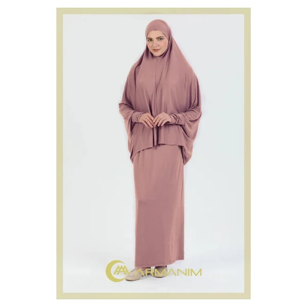 Pamuklu Iki Parça Kollu Namaz Ve Ümre Elbisesi. - Pembe - Standart - Görsel 10