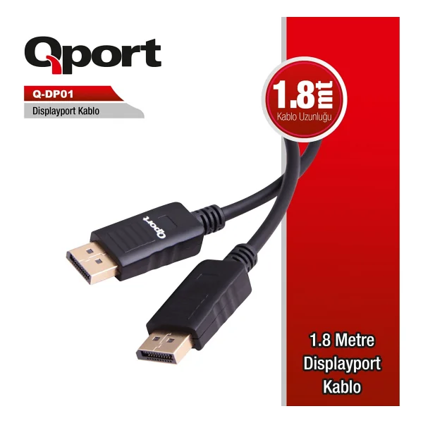 Qport Q-Dp01 1.8 M Displayport Kablo - Görsel 3