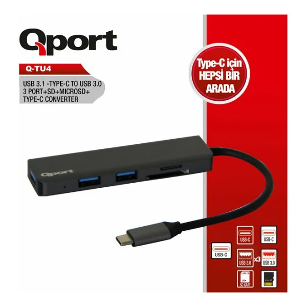 Qport Q-Tu4 Type-C To USB 3.0 + Sd + Mıcro Sd Çevirici - Görsel 2