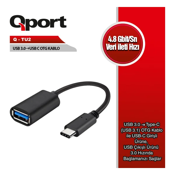 Qport Type-C To Usb3.0 Otg 5gbps Adapter Kablo (Q-Tu2) - Görsel 2