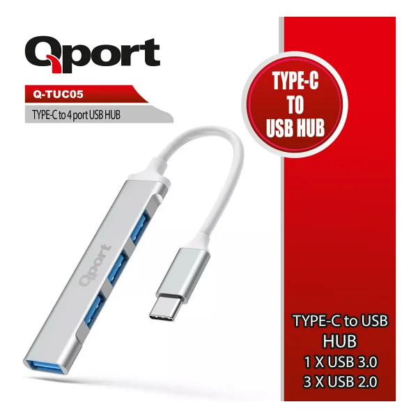 Qport Q-Tuc05 4 Port Type-C To Usb3.0 Metal USB Çoklayıcı - Görsel 2