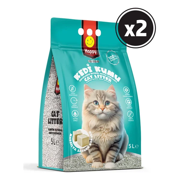 Happy Marsilya Sabunu Kokulu 5 Lt 2'li Bentonit Kedi Kumu - Görsel 2
