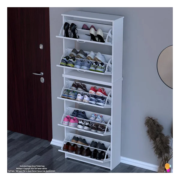 Modilayn Verve Antre 72 X194x 26 Cm' Lik 5 Düşer Kapak 10 Göz Bölmeli Ayakkabılık - Görsel 3